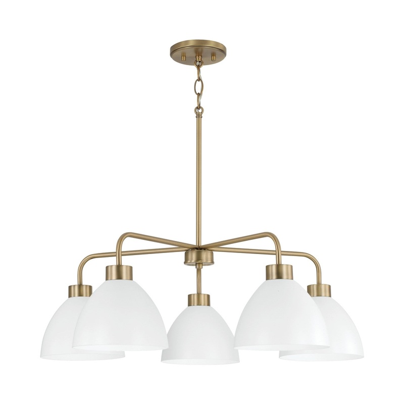 Capital Lighting 452051AW Ross Five Light Chandelier, Aged Brass and White