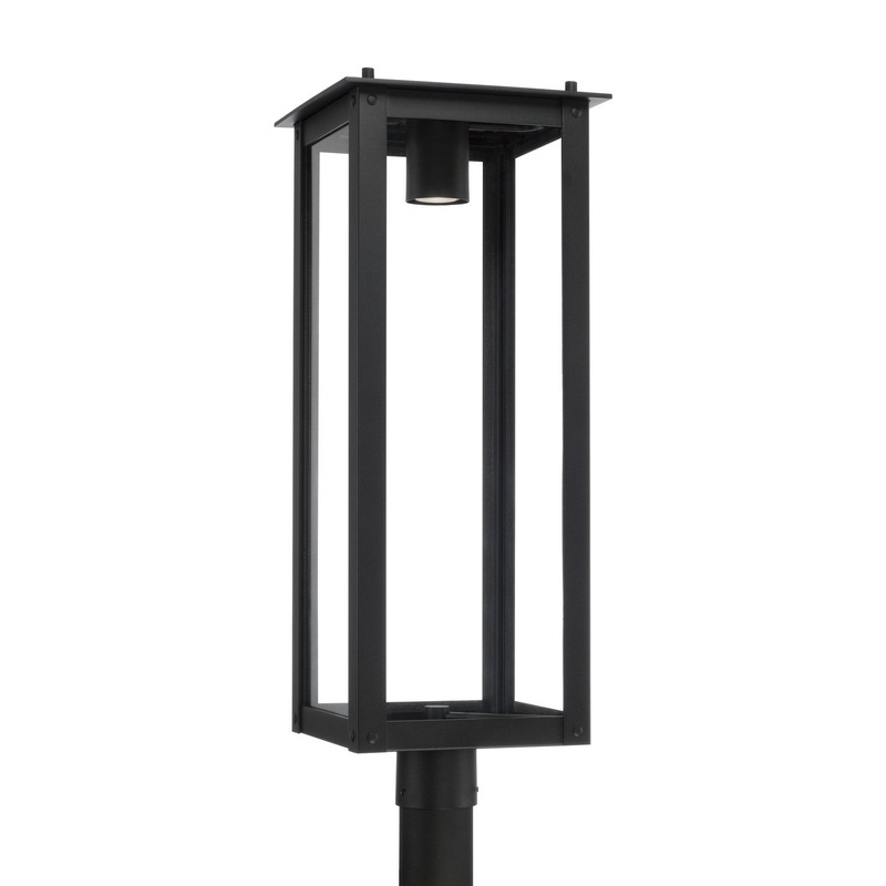 Capital Lighting 934643BK-GL Hunt One Light Outdoor Post-Lantern, Black