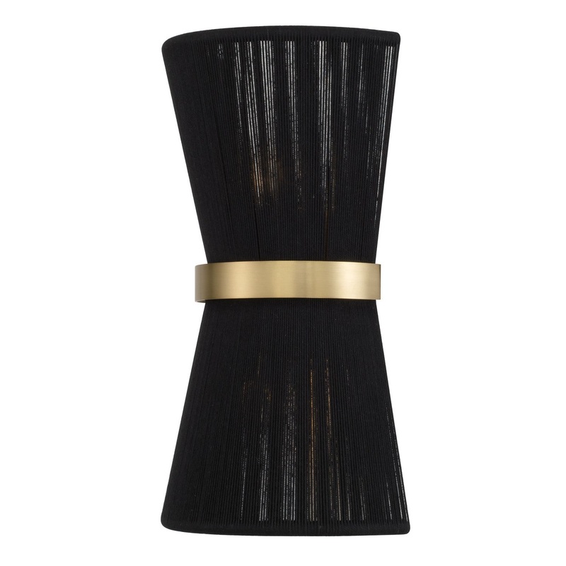 Capital Lighting 641221KP Cecilia Two Light Wall Sconce, Black Rope and Patinaed Brass