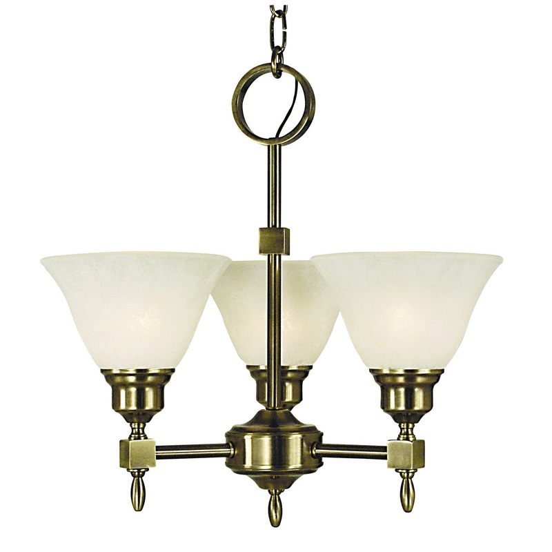 Framburg 2438 AB/WH Taylor Three Light Chandelier, Antique Brass with White Marble Glass Shade