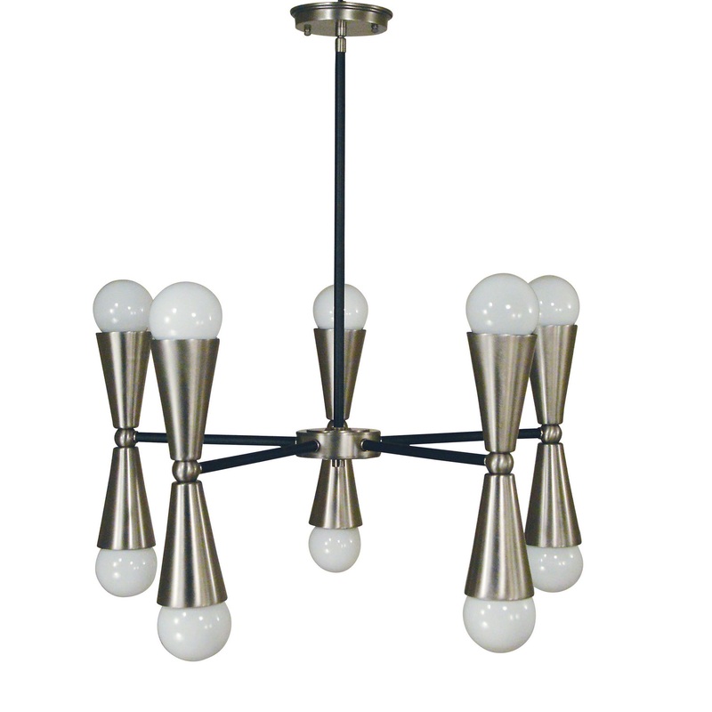 Framburg 3035 BN/MBLACK Equinox Ten Light Chandelier, Brushed Nickel with Matte Black Accents