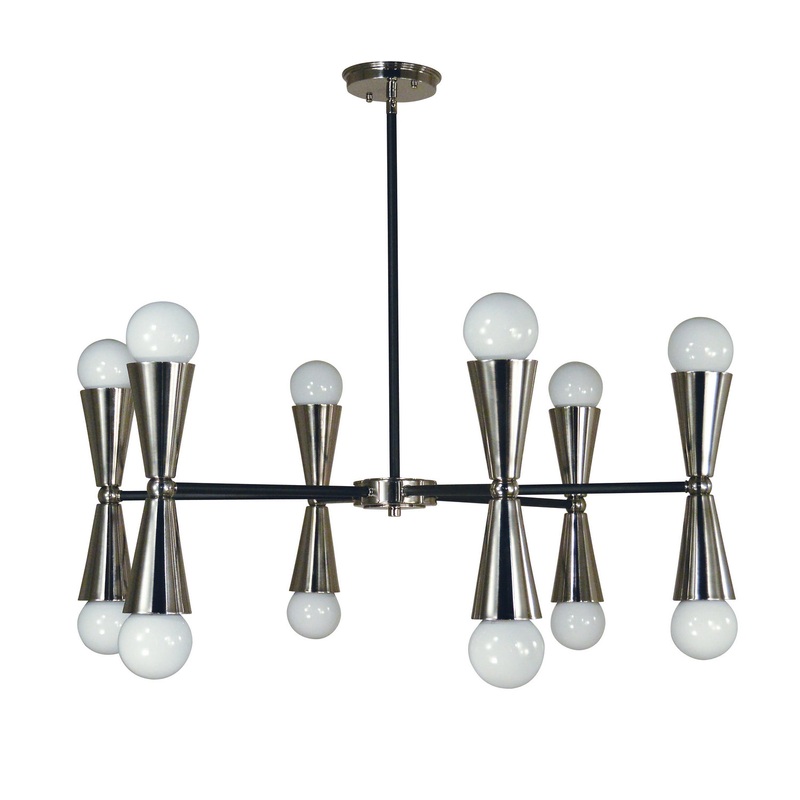 Framburg 3036 BN/MBLACK Equinox 12 Light Chandelier, Brushed Nickel with Matte Black Accents