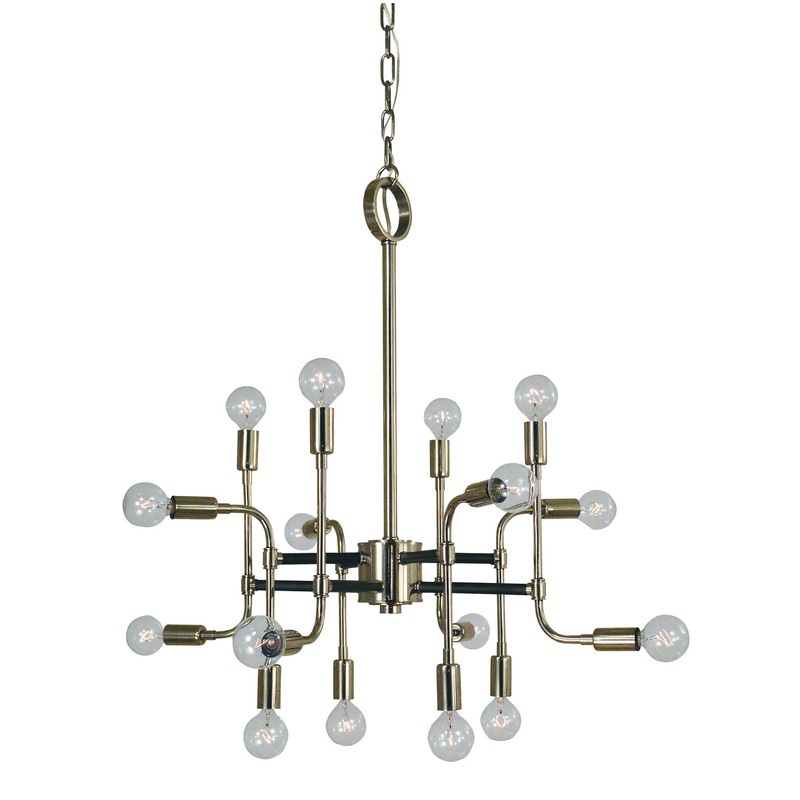 Framburg 3056 PN/MBLACK Fusion 16 Light Chandelier, Polished Nickel with Matte Black Accents