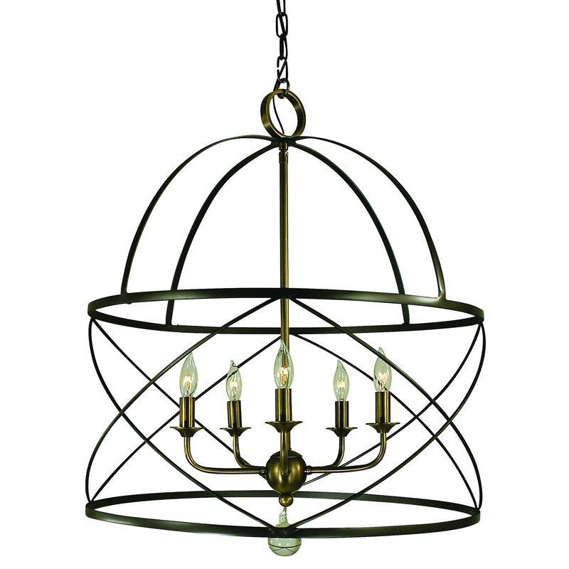 Framburg 4415 MB/AB Nantucket Five Light Chandelier, Mahogany Bronze and Antique Brass
