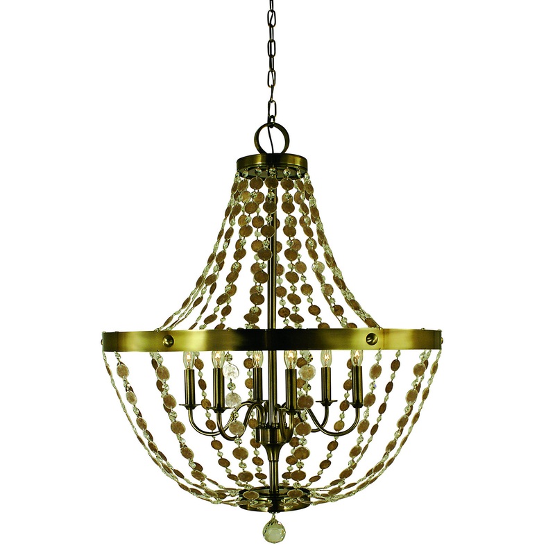 Framburg 4486 AB Naomi Six Light Foyer Chandelier, Antique Brass