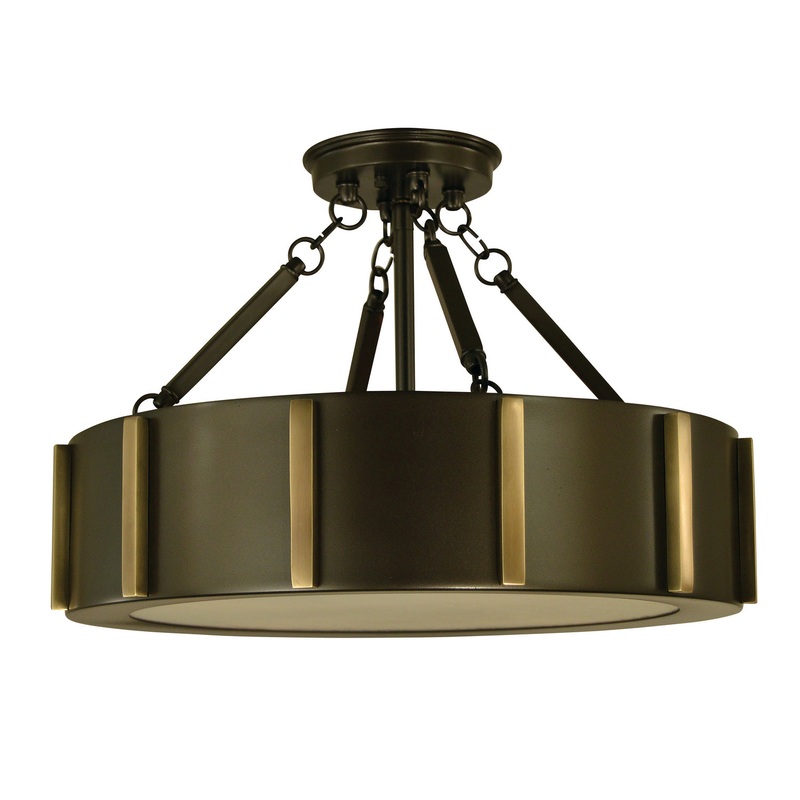 Framburg 4592 MB/AB Pantheon Four Light Flush / Semi-Flush Mount, Mahogany Bronze with Antique Brass