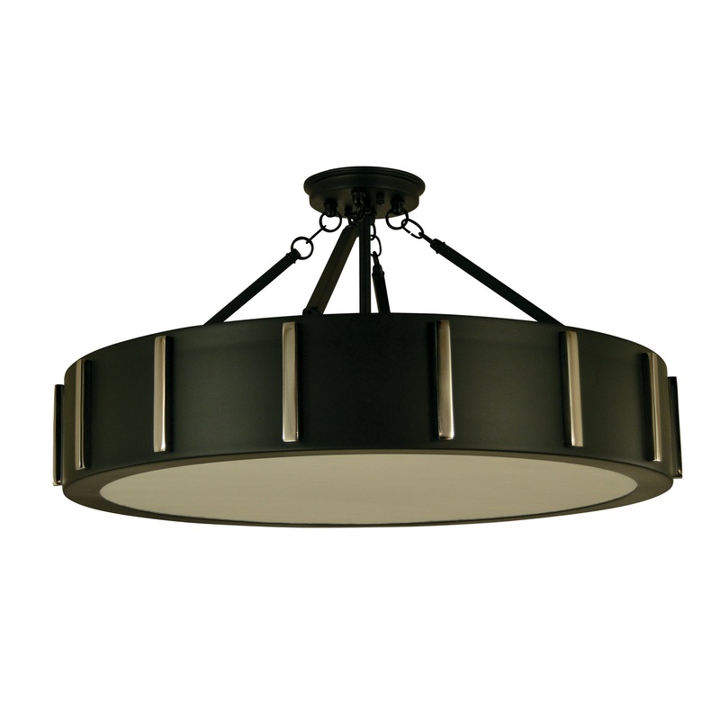 Framburg 4596 MBLACK/PN Pantheon Four Light Flush / Semi-Flush Mount, Matte Black with Polished Nickel