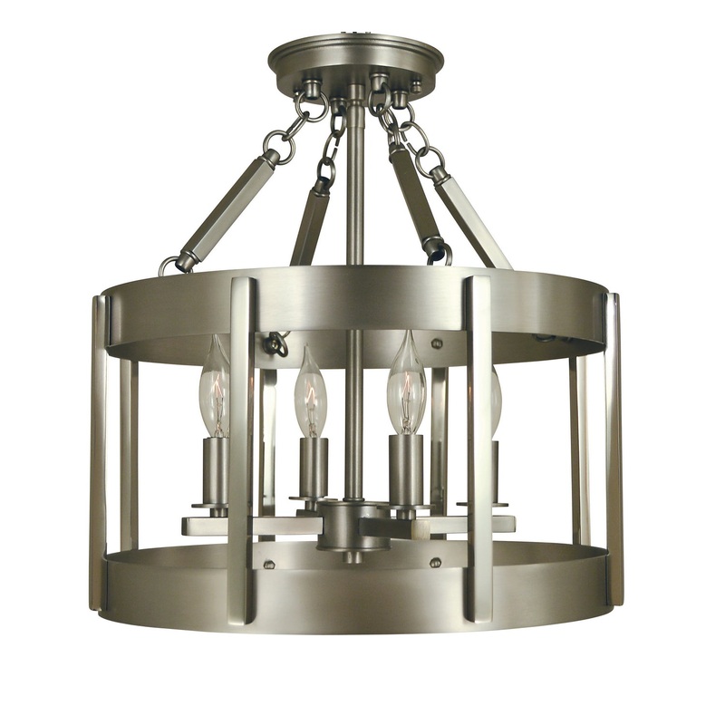 Framburg 4662 SP/PN Pantheon Four Light Flush / Semi-Flush Mount, Satin Pewter with Polished Nickel