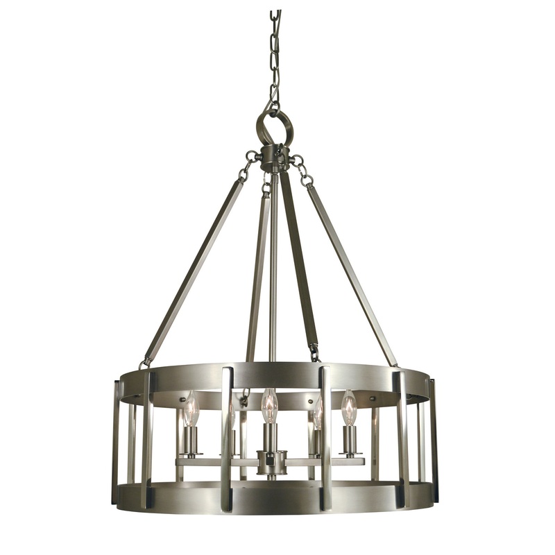 Framburg 4665 SP/PN Pantheon Five Light Chandelier, Satin Pewter with Polished Nickel