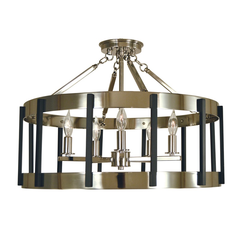 Framburg 4666 PN/MBLACK Pantheon Five Light Flush / Semi-Flush Mount, Polished Nickel with Matte Black