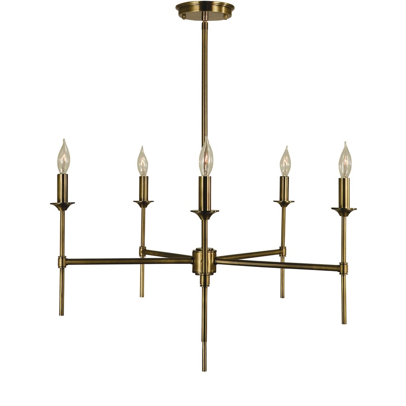 Framburg 4695 AB Chandler Five Light Chandelier, Antique Brass