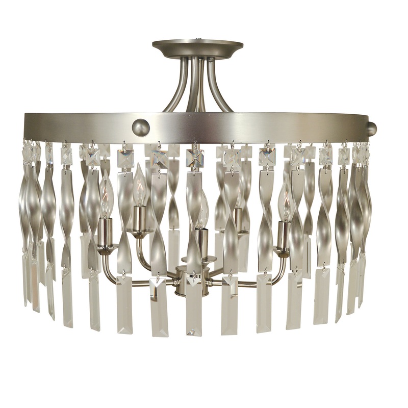 Framburg 4713 SP/PN Adele Five Light Flush / Semi-Flush Mount, Satin Pewter with Polished Nickel