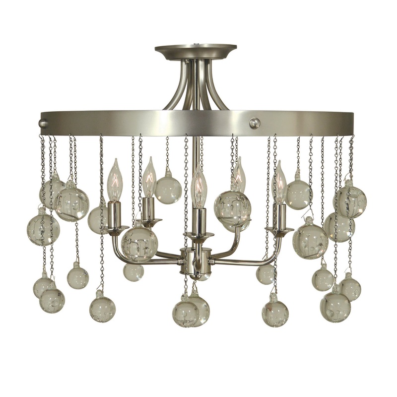Framburg 4768 SP/PN Falling Stars Five Light Flush / Semi-Flush Mount, Satin Pewter with Polished Nickel