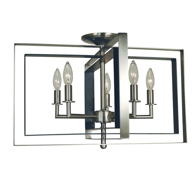Framburg 4862 BN/MBLACK Symmetry Five Light Flush / Semi-Flush Mount, Brushed Nickel with Matte Black Accents