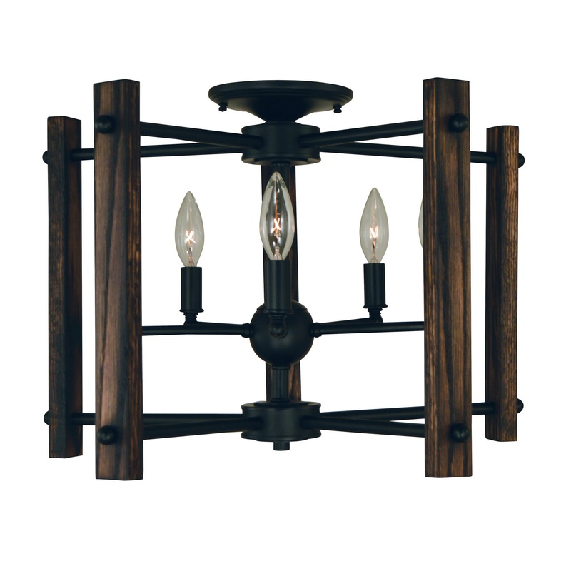 Framburg 5401 MBLACK Modern Farmhouse Five Light Flush / Semi-Flush Mount, Matte Black