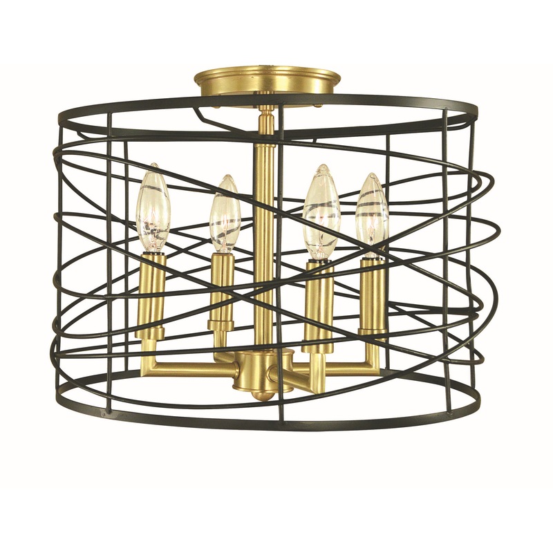 Framburg 5617 BR/MBLACK Boca Four Light Flush/Semi-Flush Mount, Brushed Brass and Matte Black