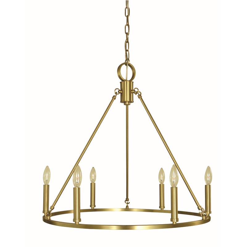 Framburg 5656 BR Midtown Six Light Chandelier, Brushed Brass
