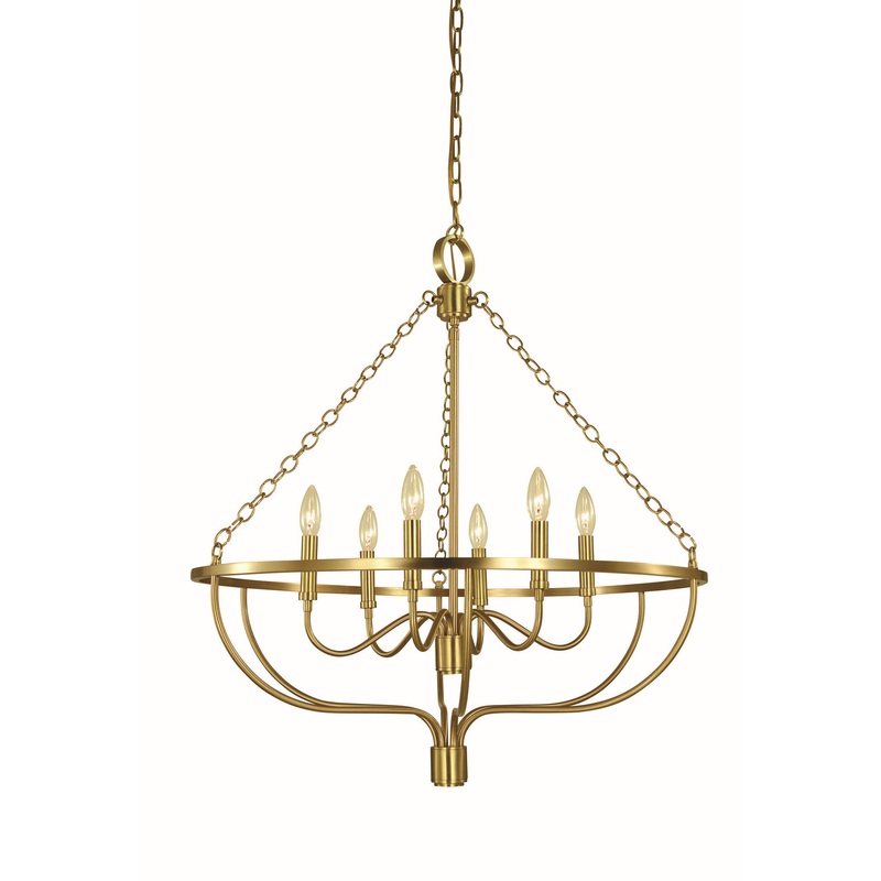 Framburg 5680 BR West Town Six Light Chandelier, Brushed Brass