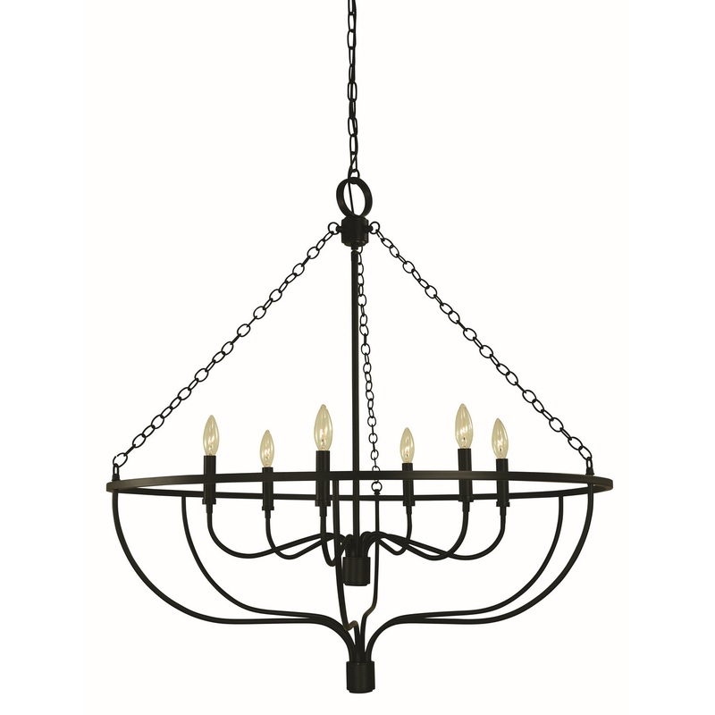 Framburg 5686 MBLACK West Town Six Light Chandelier, Matte Black