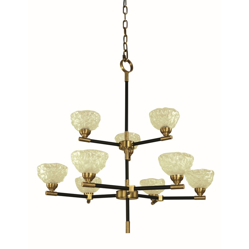Framburg 5699 AB/MBLACK Stonebridge Nine Light Chandelier, Antique Brass/Matte Black