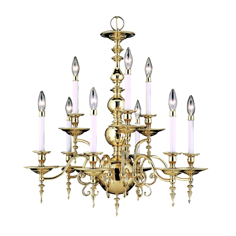 Framburg 7449 PB Kensington Nine Light Chandelier, Polished Brass