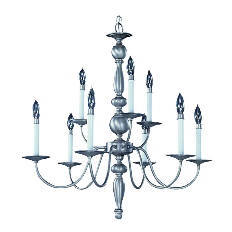 Framburg 7919 SP Jamestown Nine Light Chandelier, Satin Pewter