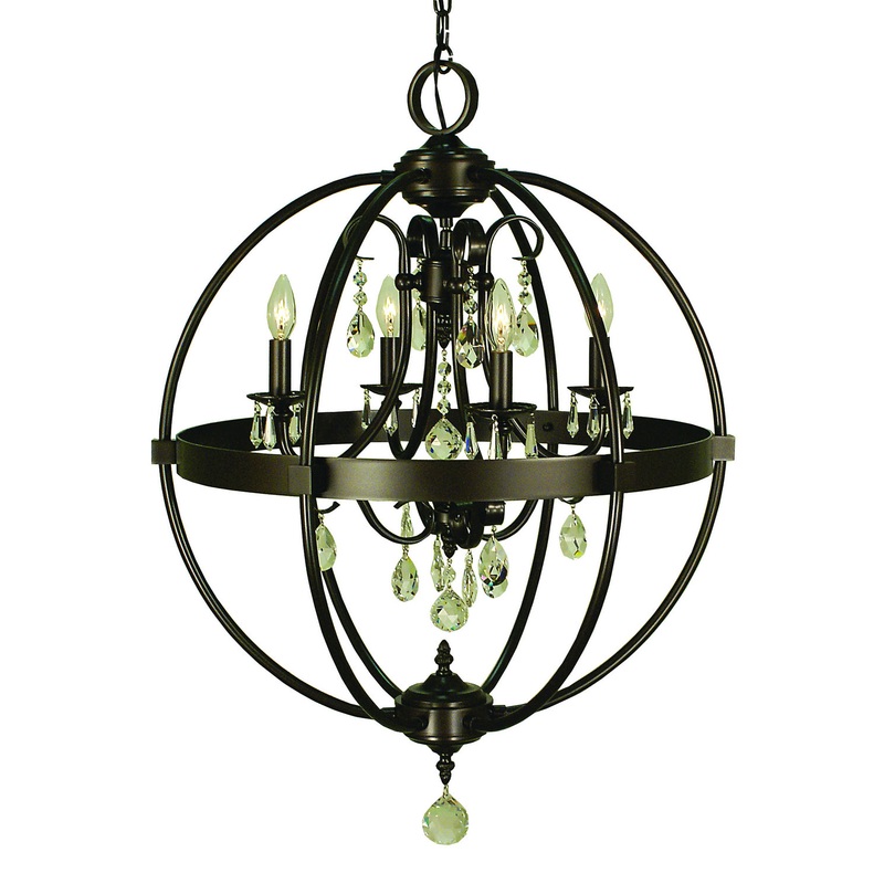 Framburg 1064 MB Compass Four Light Chandelier, Mahogany Bronze