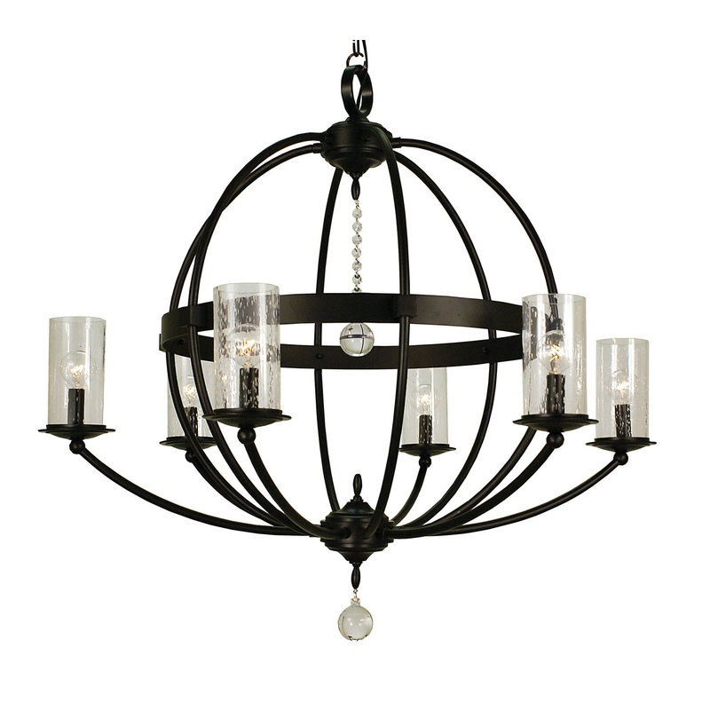 Framburg 1077 MBLACK Compass Six Light Foyer Chandelier, Matte Black