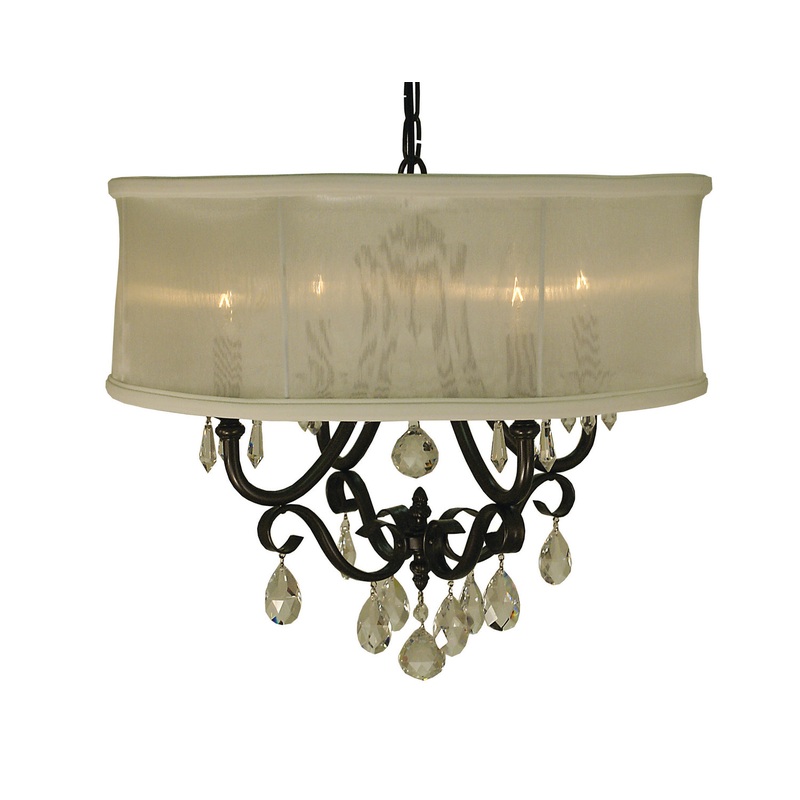 Framburg 1234 MB/SC Liebestraum Four Light Chandelier, Mahogany Bronze with Sheer Cream Shade