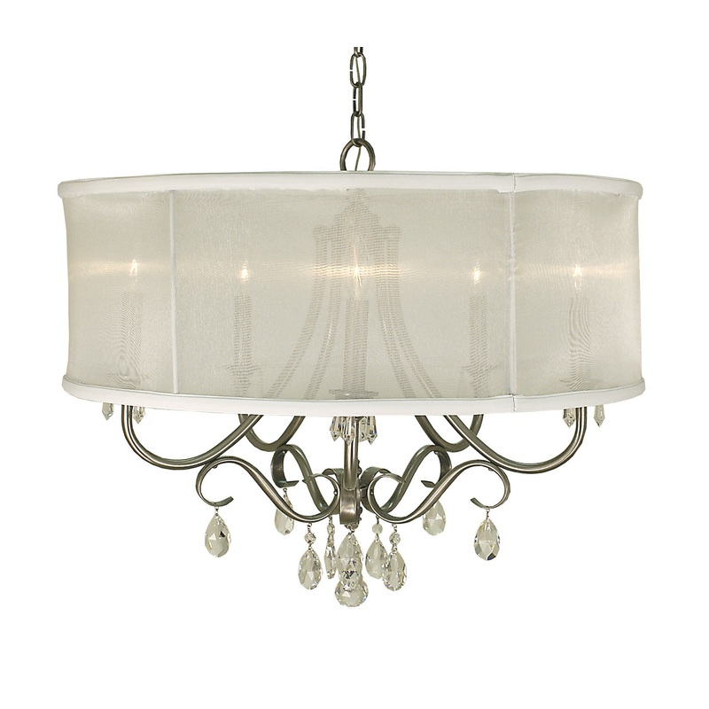 Framburg 1236 BN/SWH Liebestraum Five Light Chandelier, Brushed Nickel with Sheer White Shade