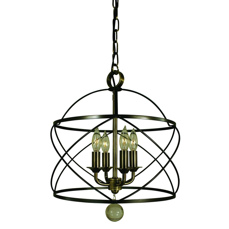 Framburg 4414 MB/AB Nantucket Four Light Chandelier, Mahogany Bronze and Antique Brass