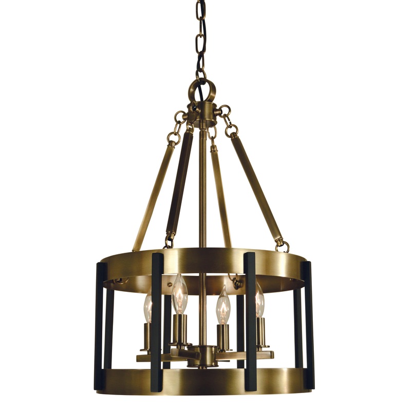 Framburg 4664 AB/MBLACK Pantheon Four Light Chandelier, Antique Brass with Matte Black