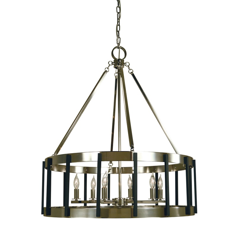 Framburg 4668 PN/MBLACK Pantheon Six Light Chandelier, Polished Nickel with Matte Black