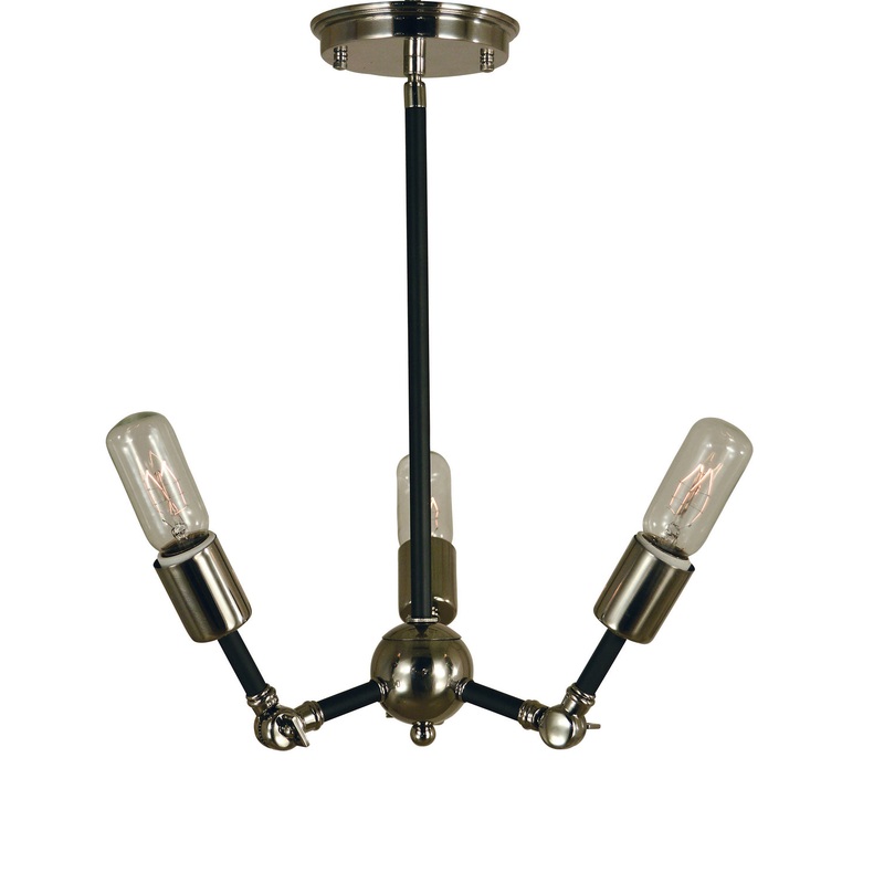 Framburg 4683 PN/MBLACK Felix Three Light Chandelier, Polished Nickel with Matte Black