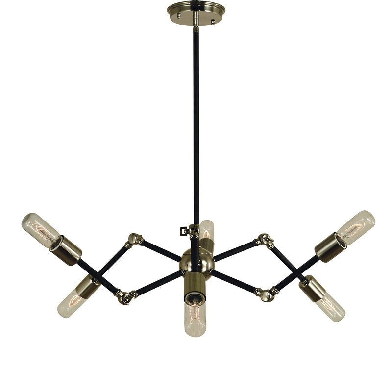 Framburg 4686 PN/MBLACK Felix Six Light Chandelier, Polished Nickel with Matte Black