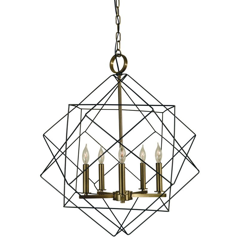 Framburg 4705 MB/AB Etoile Five Light Chandelier, Mahogany Bronze with Antique Brass