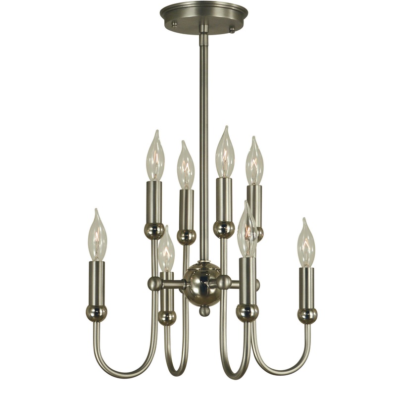 Framburg 4794 SP/PN Nicole Eight Light Chandelier, Satin Pewter with Polished Nickel