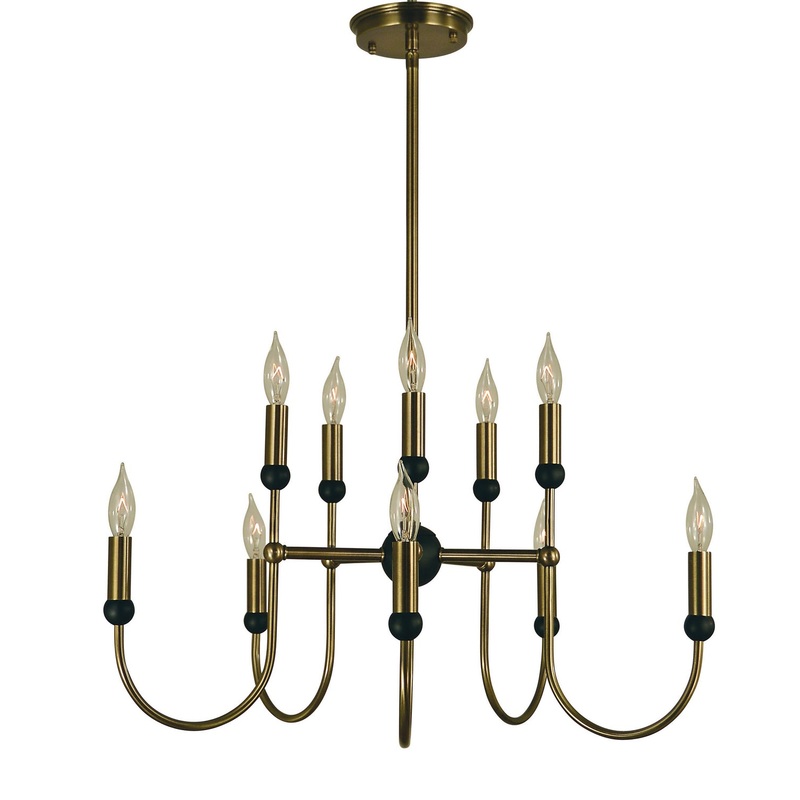 Framburg 4795 AB/MBLACK Nicole Ten Light Chandelier, Antique Brass with Matte Black