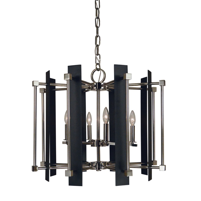 Framburg 4807 PN/MBLACK Louvre Six Light Chandelier, Polished Nickel with Matte Black Accents