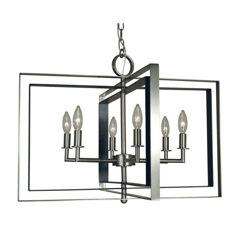 Framburg 4866 BN/MBLACK Symmetry Six Light Chandelier, Brushed Nickel with Matte Black Accents