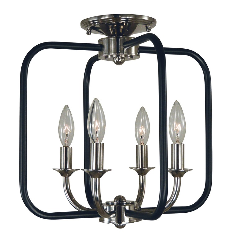 Framburg 4911 PN/MBLACK Boulevard Four Light Flush / Semi-Flush Mount, Polished Nickel with Matte Black Accents