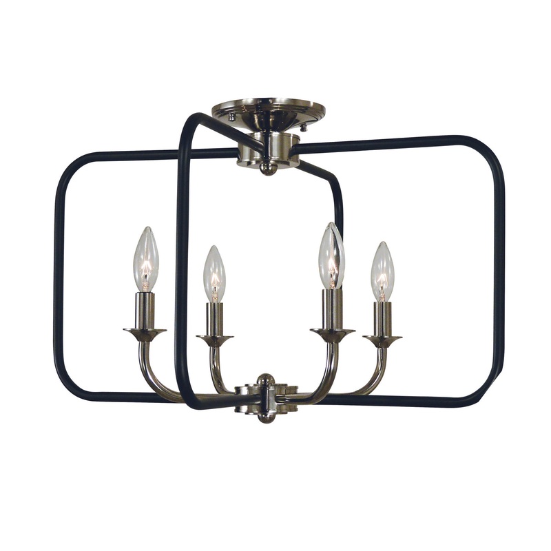 Framburg 4913 PN/MBLACK Boulevard Four Light Flush / Semi-Flush Mount, Polished Nickel with Matte Black Accents