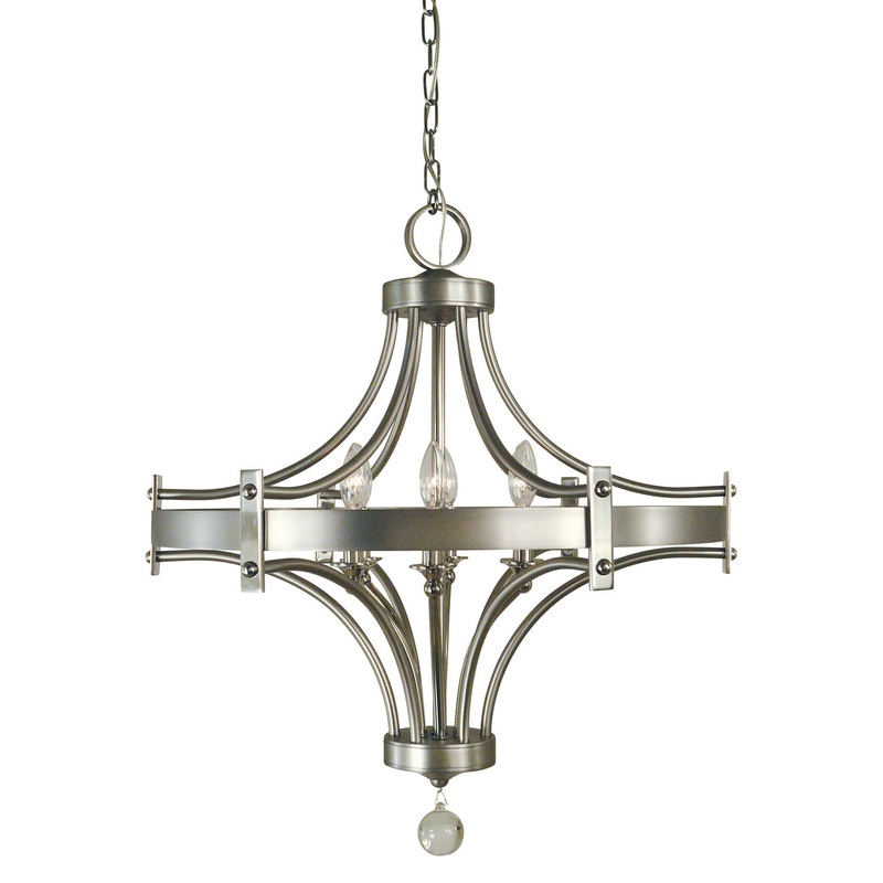 Framburg 4920 SP/PN Regent Six Light Chandelier, Satin Pewter with Polished Nickel Accents