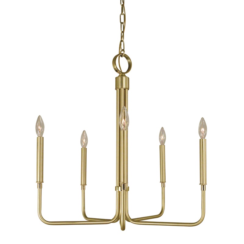 Framburg 4955 SB/PB Lara Five Light Chandelier, Satin Brass with Polished Brass Accents