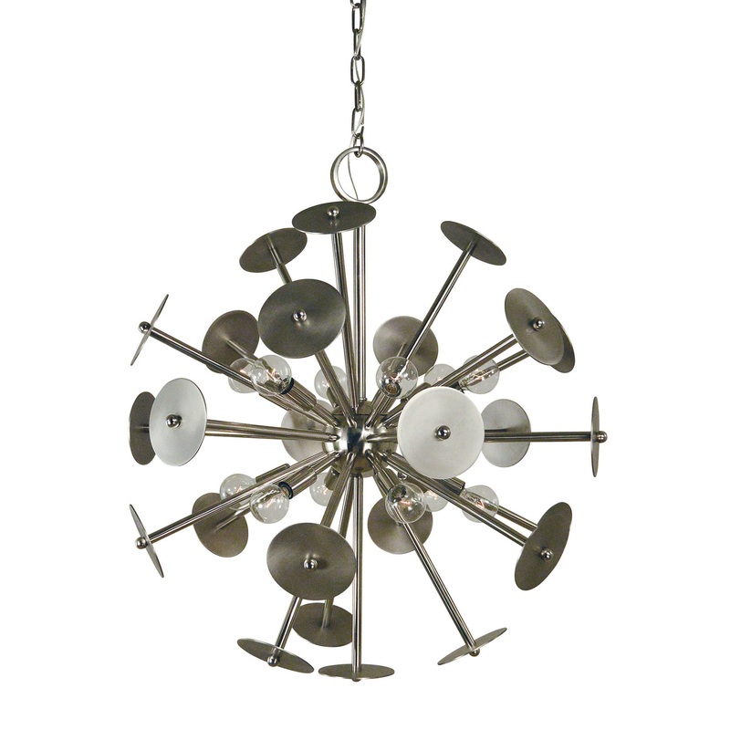 Framburg 4976 PN/SP Apogee 12 Light Chandelier, Polished Nickel with Satin Pewter Accents