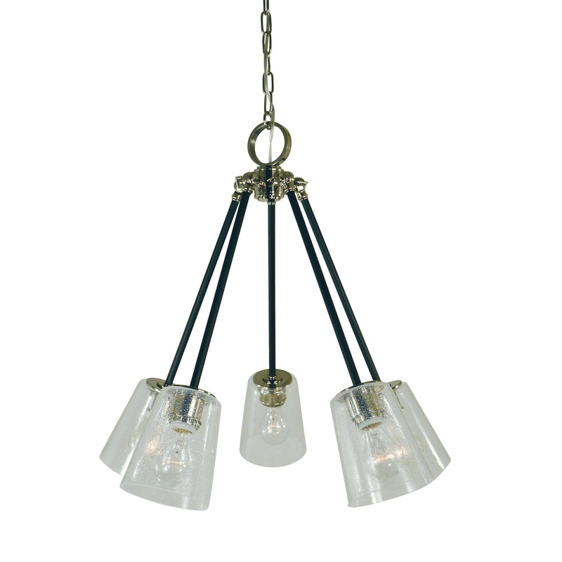 Framburg 4999 PN/MBLACK Felix Five Light Chandelier, Polished Nickel with Matte Black Accents
