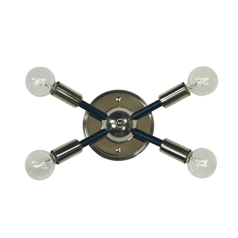 Framburg 5014 PN/MBLACK Simone Four Light Wall Sconce, Polished Nickel with Matte Black Accents