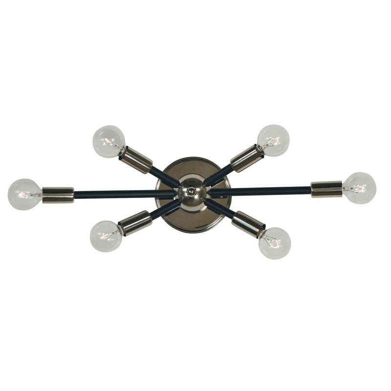 Framburg 5015 PN/MBLACK Simone Six Light Wall Sconce, Polished Nickel with Matte Black Accents
