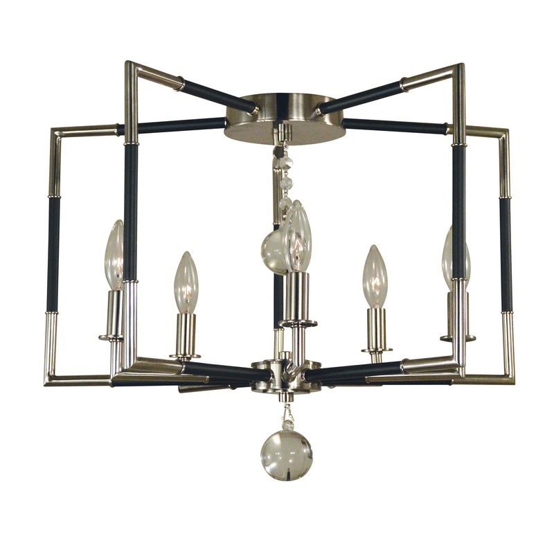 Framburg 5040 PN/MBLACK Felicity Five Light Flush / Semi-Flush Mount, Polished Nickel with Matte Black Accents