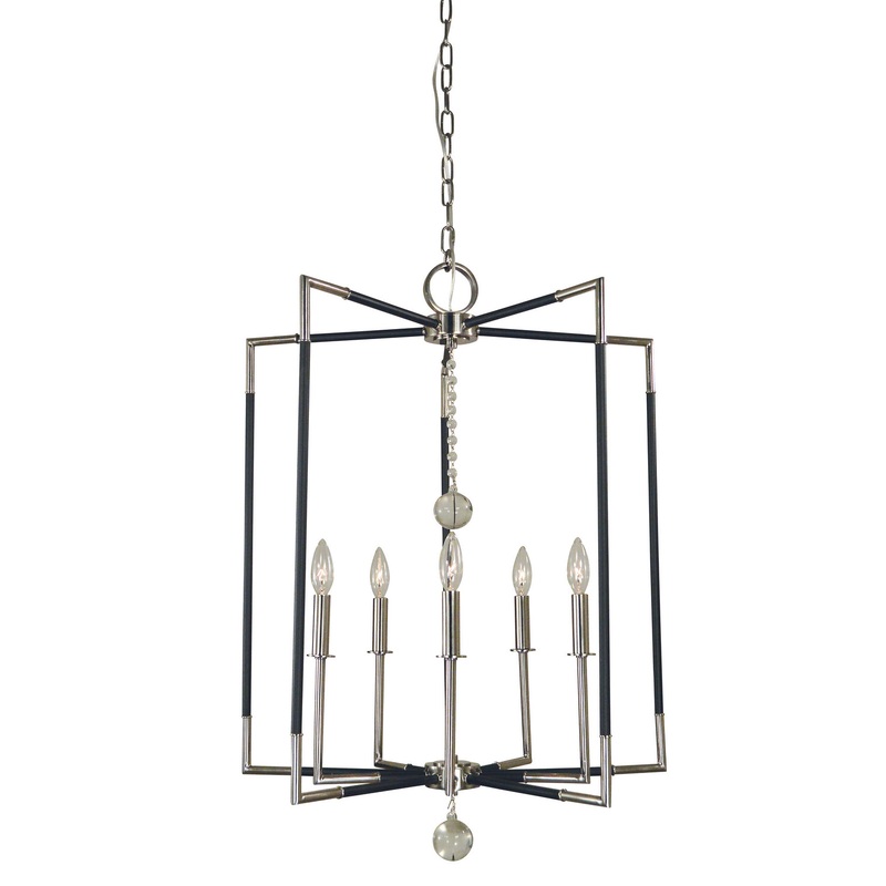Framburg 5042 PN/MBLACK Felicity Five Light Chandelier, Polished Nickel with Matte Black Accents